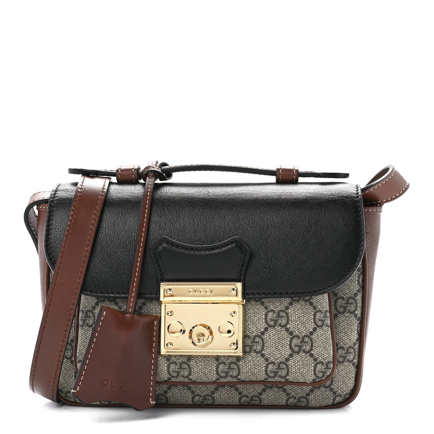 GG Supreme Monogram New Sakai Lux Calfskin Mini Padlock Flap Pocket Shoulder Bag Beige Ebony Black Cuir