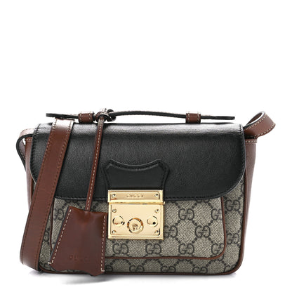 Gucci GG Supreme Monogram New Sakai Lux Calfskin Mini Padlock Flap Pocket Shoulder Bag Beige Ebony Black Cuir 1 of 13