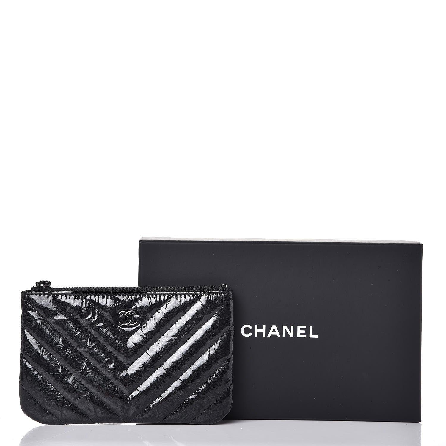 Chanel Patent Metallic Crumpled Calfskin Chevron Quilted Cosmetic Case So Black 8 of 8
