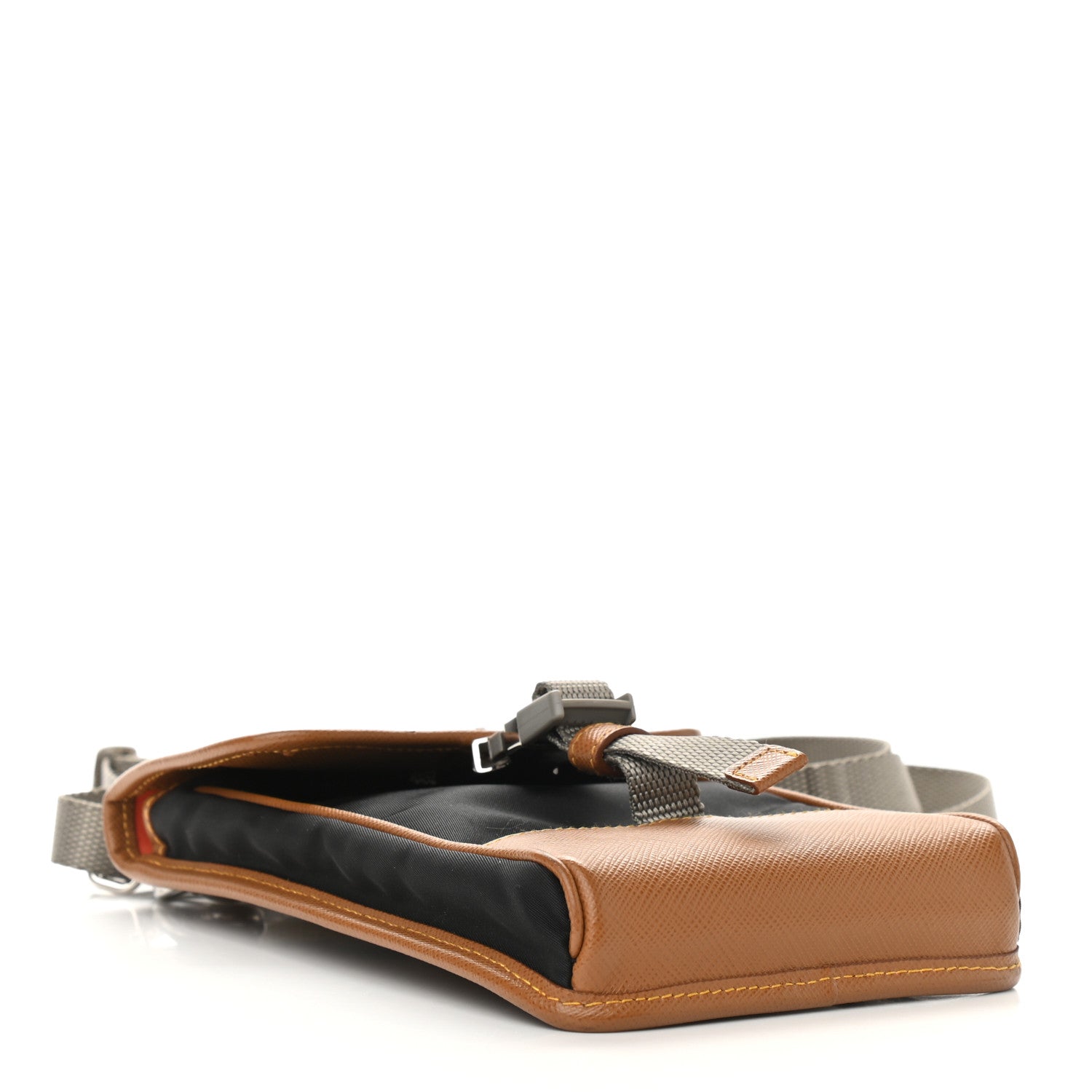 Prada Tessuto Nylon Saffiano Phone Case Crossbody Black Brown 4 of 8