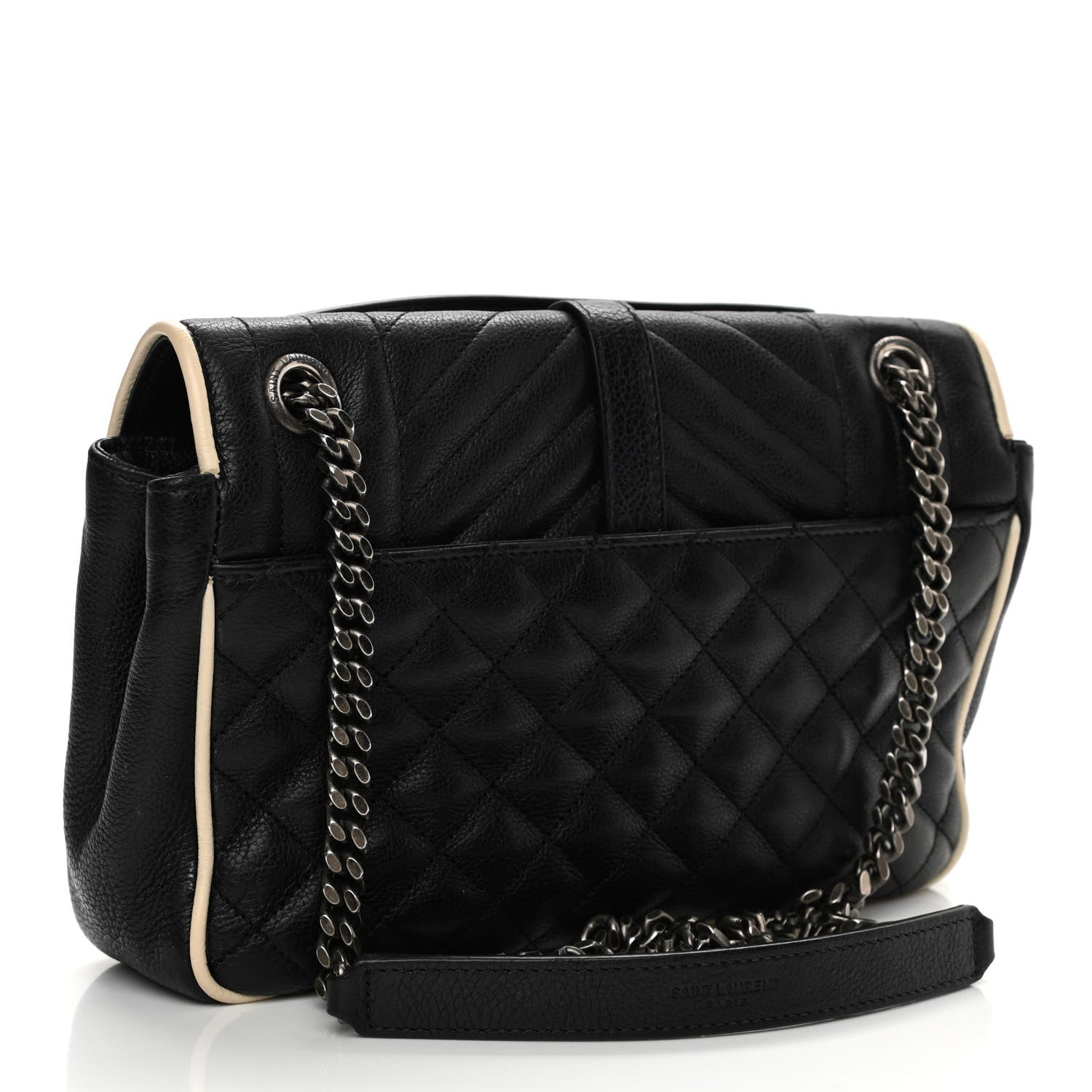 Saint Laurent Grained Calfskin Tri-Quilt Monogram Medium College Bag Black White 4 of 14