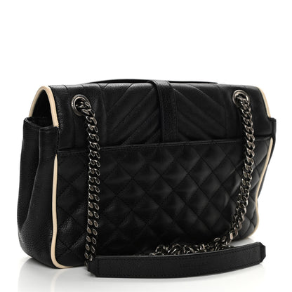 Saint Laurent Grained Calfskin Tri-Quilt Monogram Medium College Bag Black White 4 of 14
