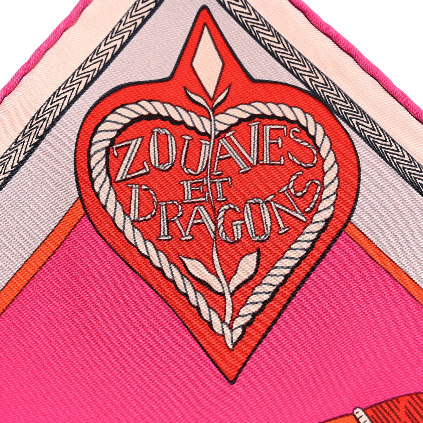 Washed Silk Zouaves Et Dragons Scarf 90 Rouge Rose Vif Gris