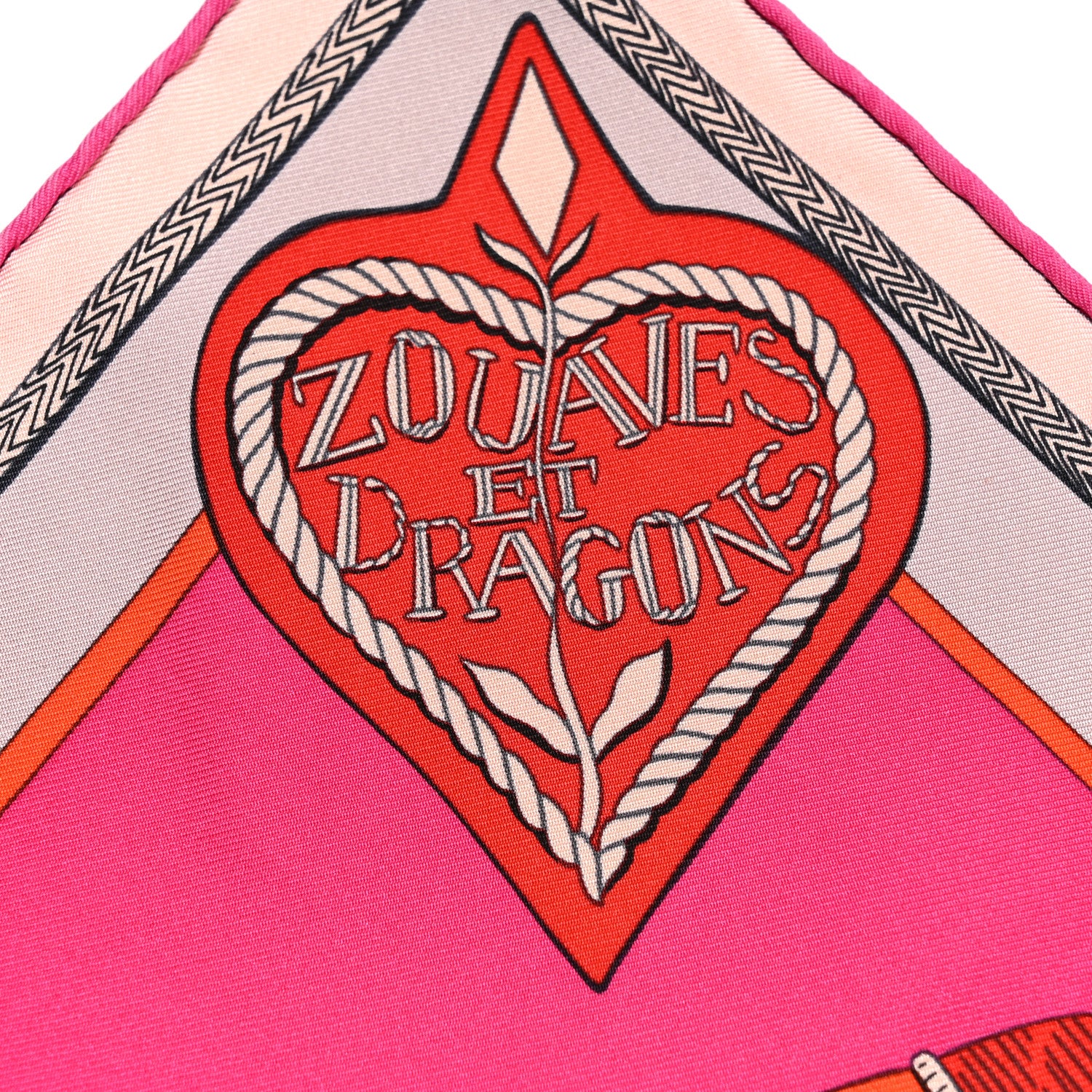 Hermes Washed Silk Zouaves Et Dragons Scarf 90 Rouge Rose Vif Gris 4 of 6