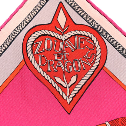 Hermes Washed Silk Zouaves Et Dragons Scarf 90 Rouge Rose Vif Gris 4 of 6