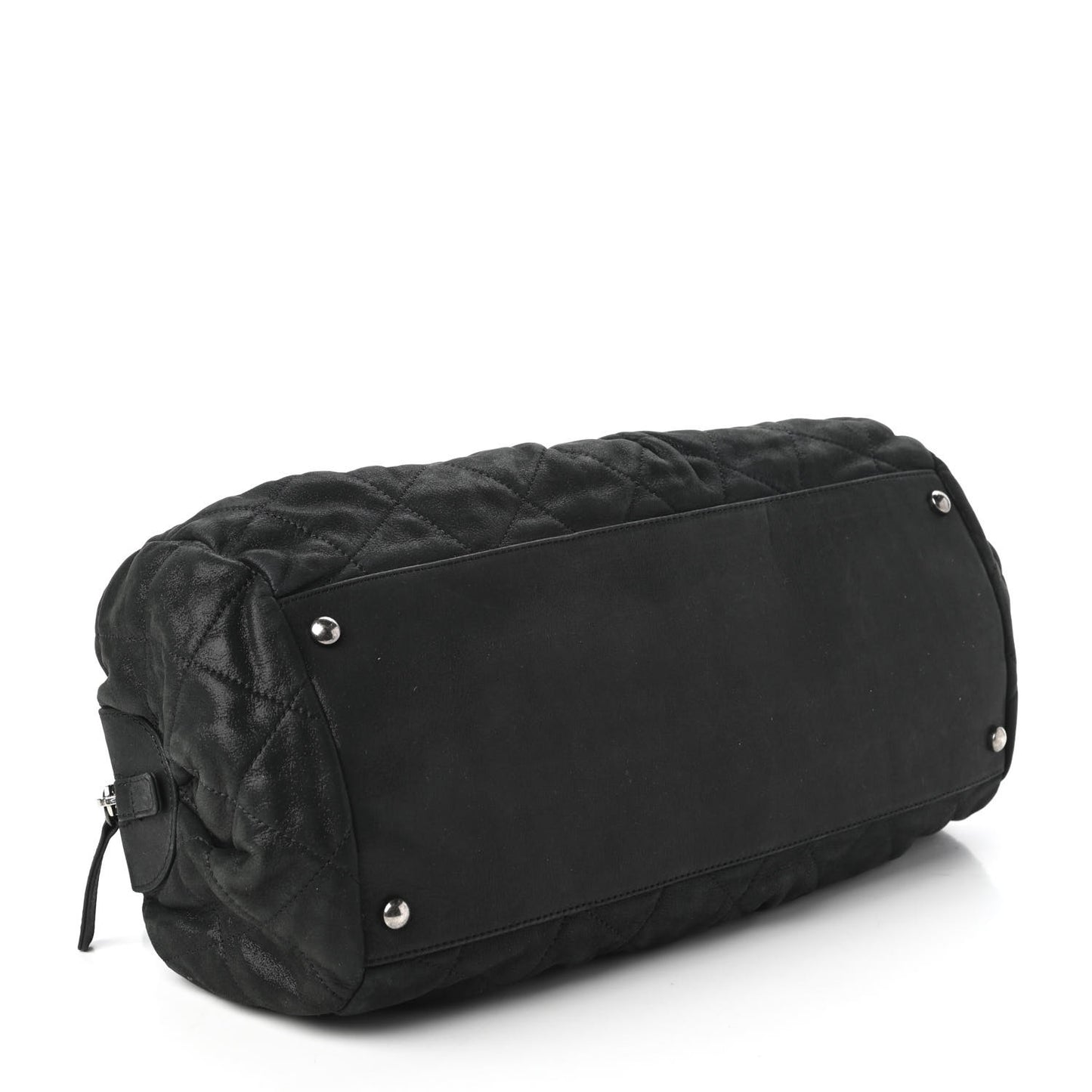 Iridescent Calfskin Chic Quilt Bowling Bag Black