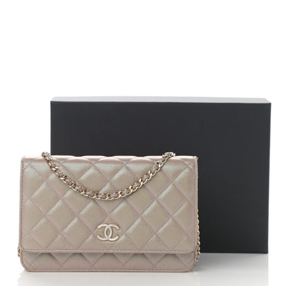 Chanel Iridescent Caviar Quilted Wallet On Chain WOC Beige 23 of 23