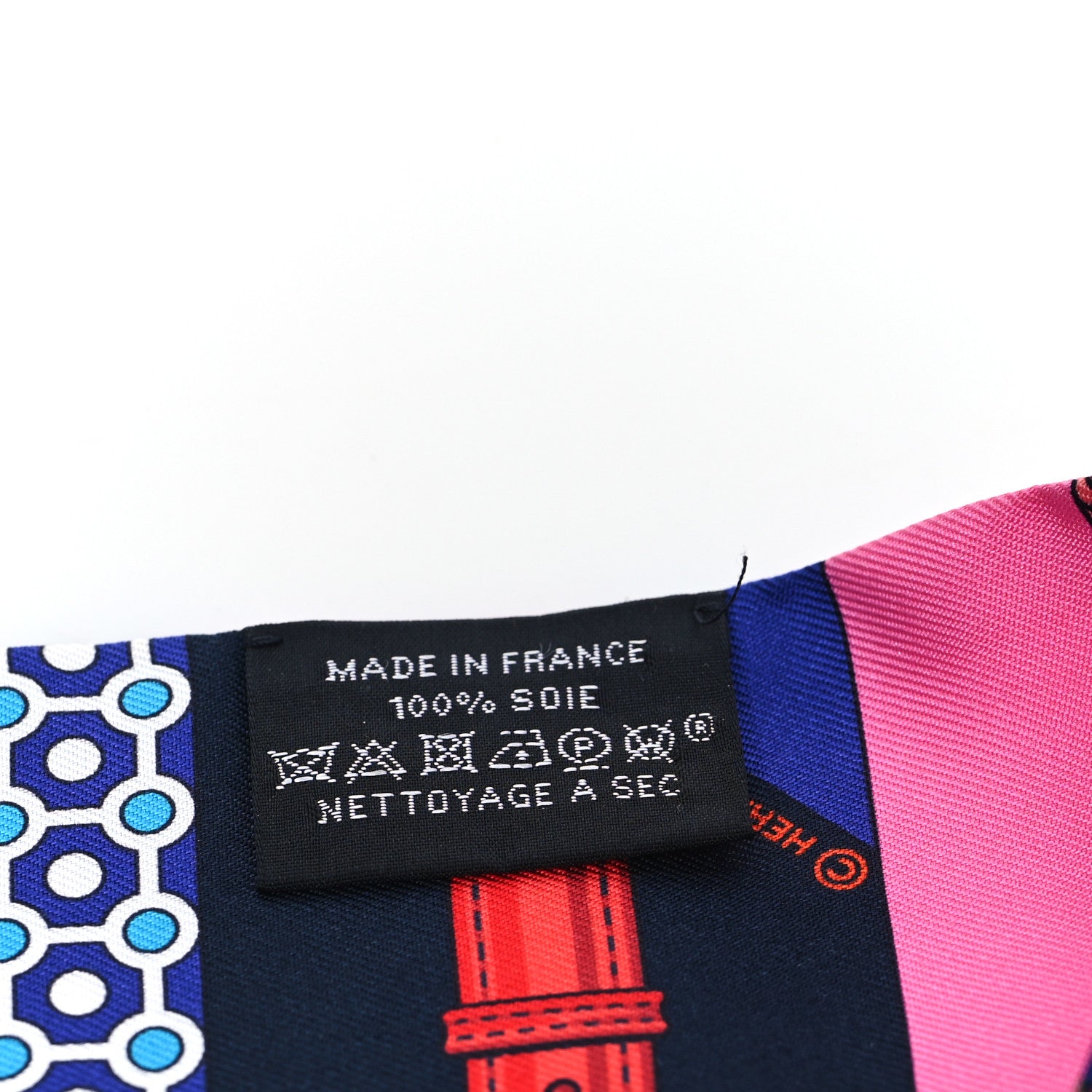 Hermes Silk Clic Clac Modern Cannage Twilly Rose Vif Bleu Rouge 3 of 3