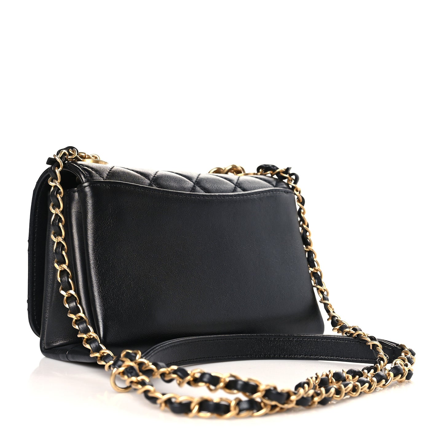 Calfskin Quilted Pearl Jewel Chain Flap Black