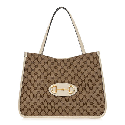 Gucci Monogram New Sakai Calfskin Lux Horsebit 1955 Tote Beige Ebony Mystic White 1 of 11