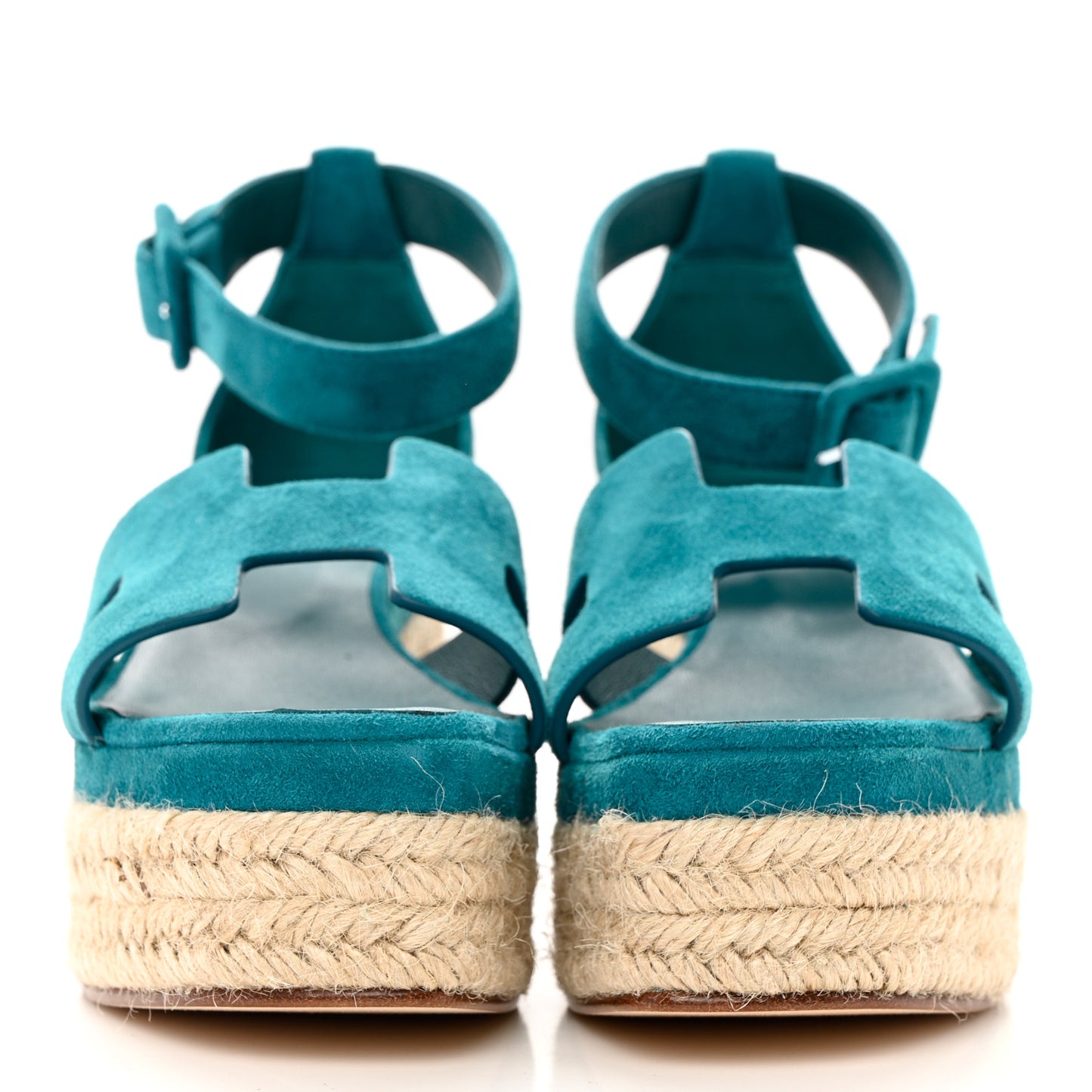 Suede Goatskin Elda Espadrille Wedge Sandals 36 Vert Oxford