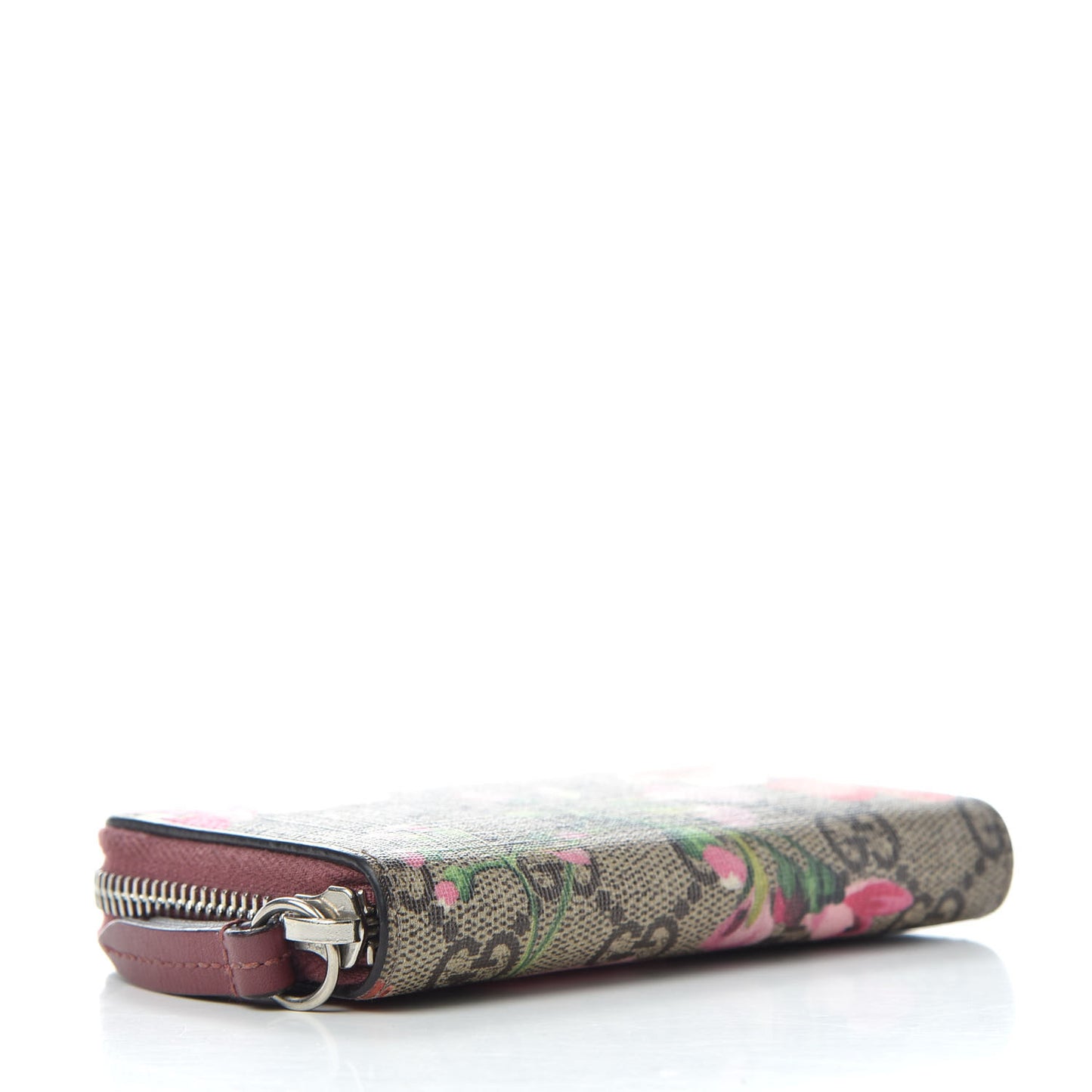 GG Supreme Monogram Blooms Zip Around Card Case Wallet Beige Multicolor Dry Rose
