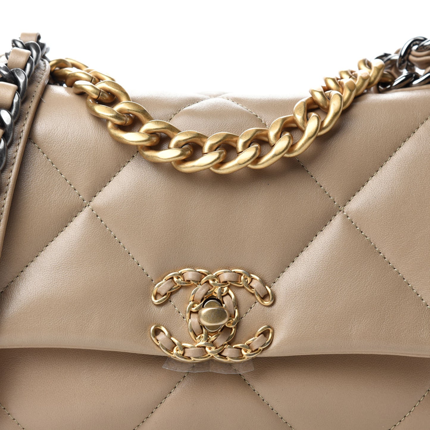 Lambskin Quilted Medium Chanel 19 Flap Dark Beige
