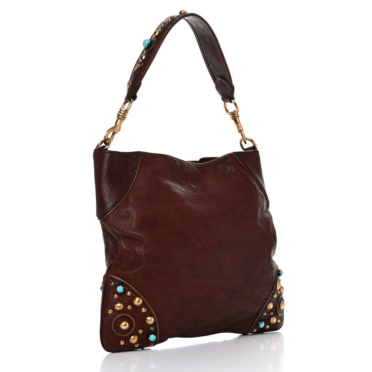 Buffalo Leather Studded Hobo Brown