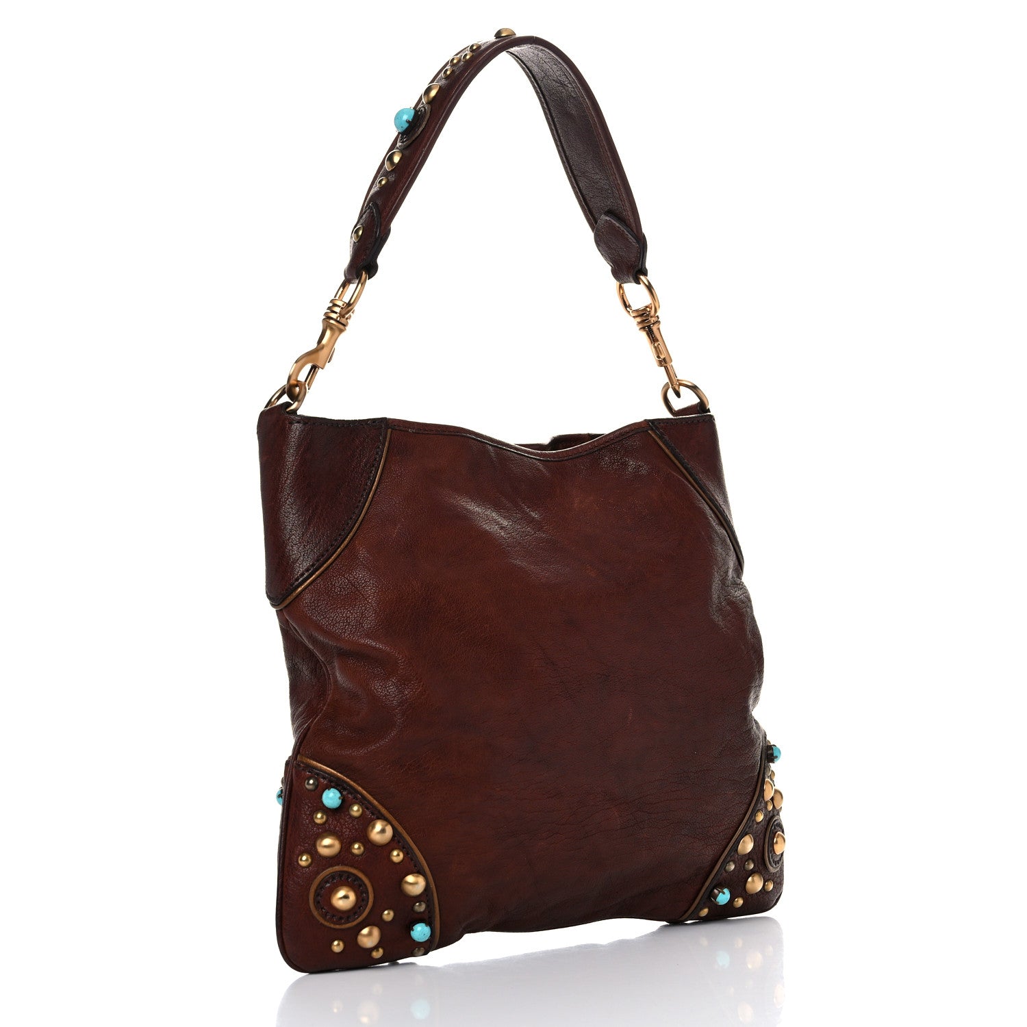 Miu Miu Buffalo Leather Studded Hobo Brown 2 of 15