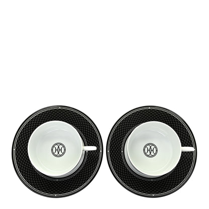 Hermes Porcelain H Deco Breakfast Cup And Saucer Set Of 2 Black 1 of 7