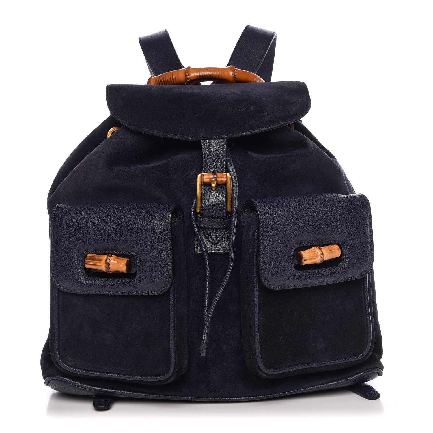 Gucci Suede Bamboo Backpack Navy Blue 1 of 9