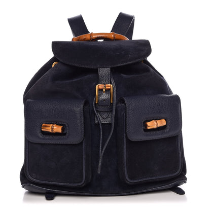 Gucci Suede Bamboo Backpack Navy Blue 1 of 9