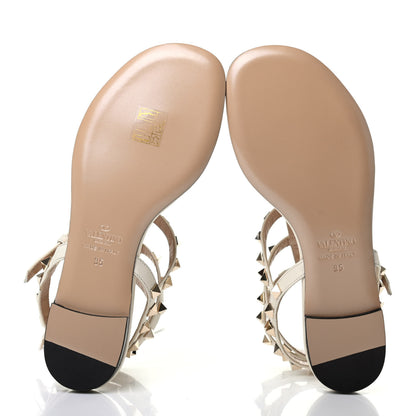 Valentino Garavani Nappa Rockstud Ankle Wrap Flat Thong Sandals 35 Ivory 4 of 4