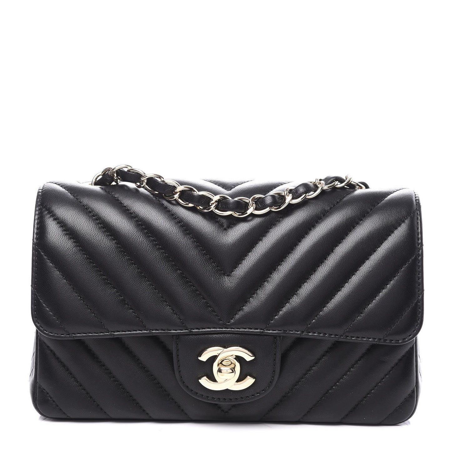 Lambskin Chevron Quilted Mini Rectangular Flap Black