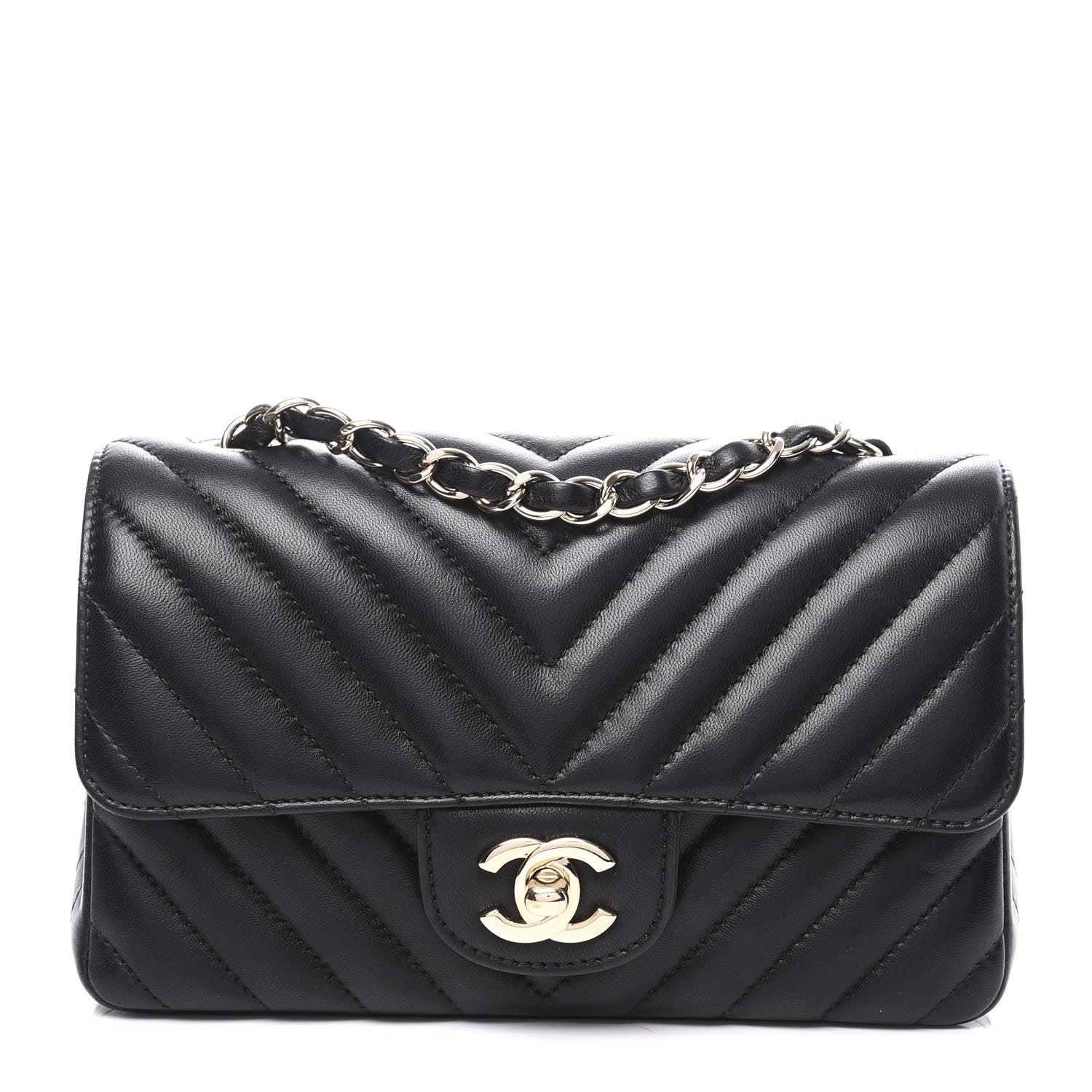 Chanel Lambskin Chevron Quilted Mini Rectangular Flap Black 1 of 10