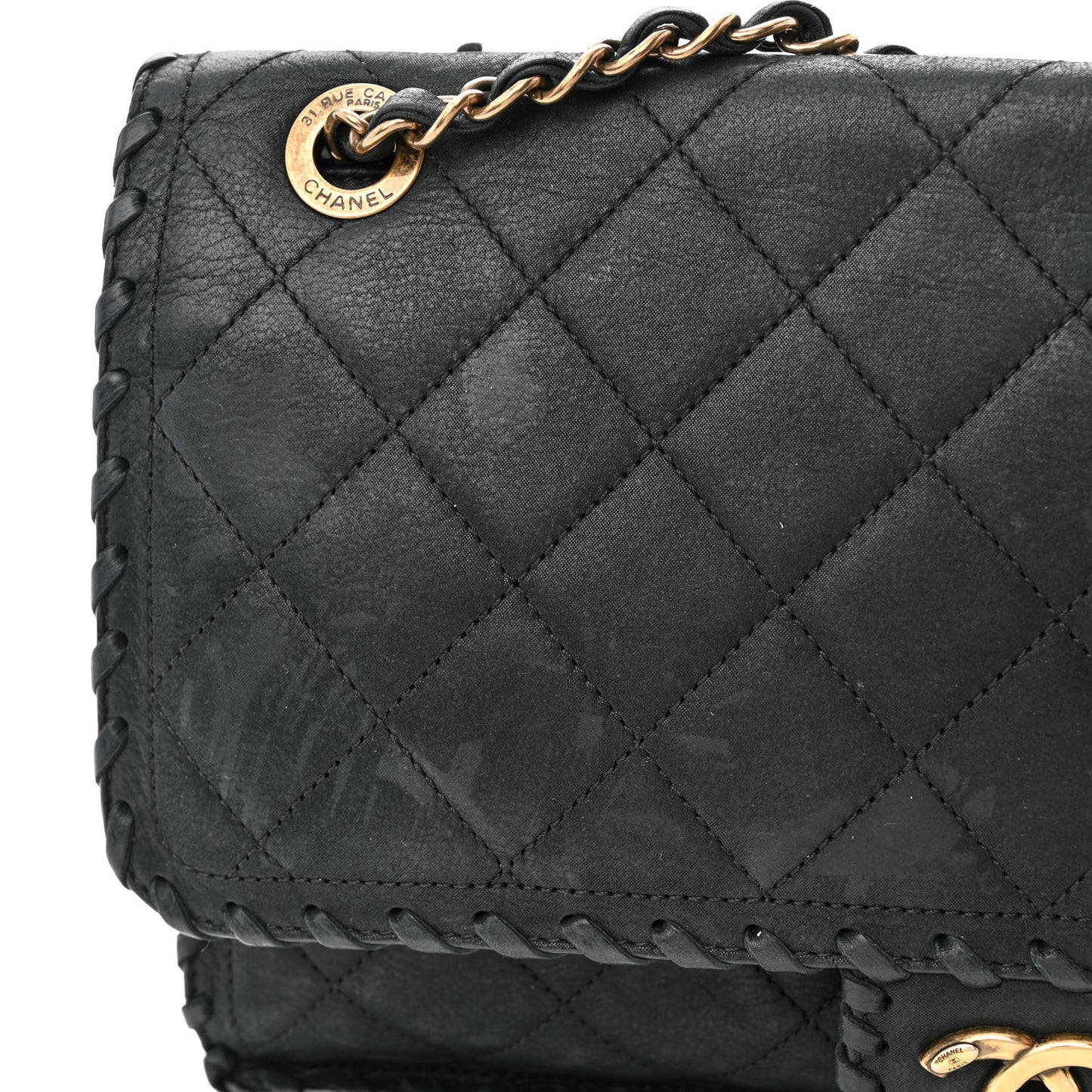 Suede Calfskin Jumbo Happy Stitch Flap Black