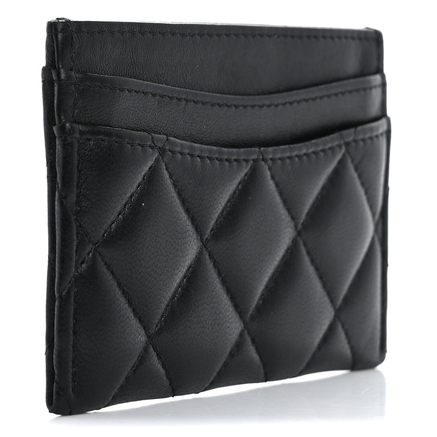 Lambskin Quilted Card Holder Black
