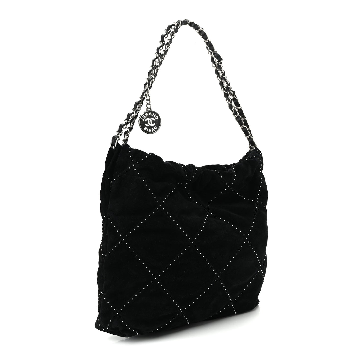 Suede Quilted Studded Small Chanel 22  Black