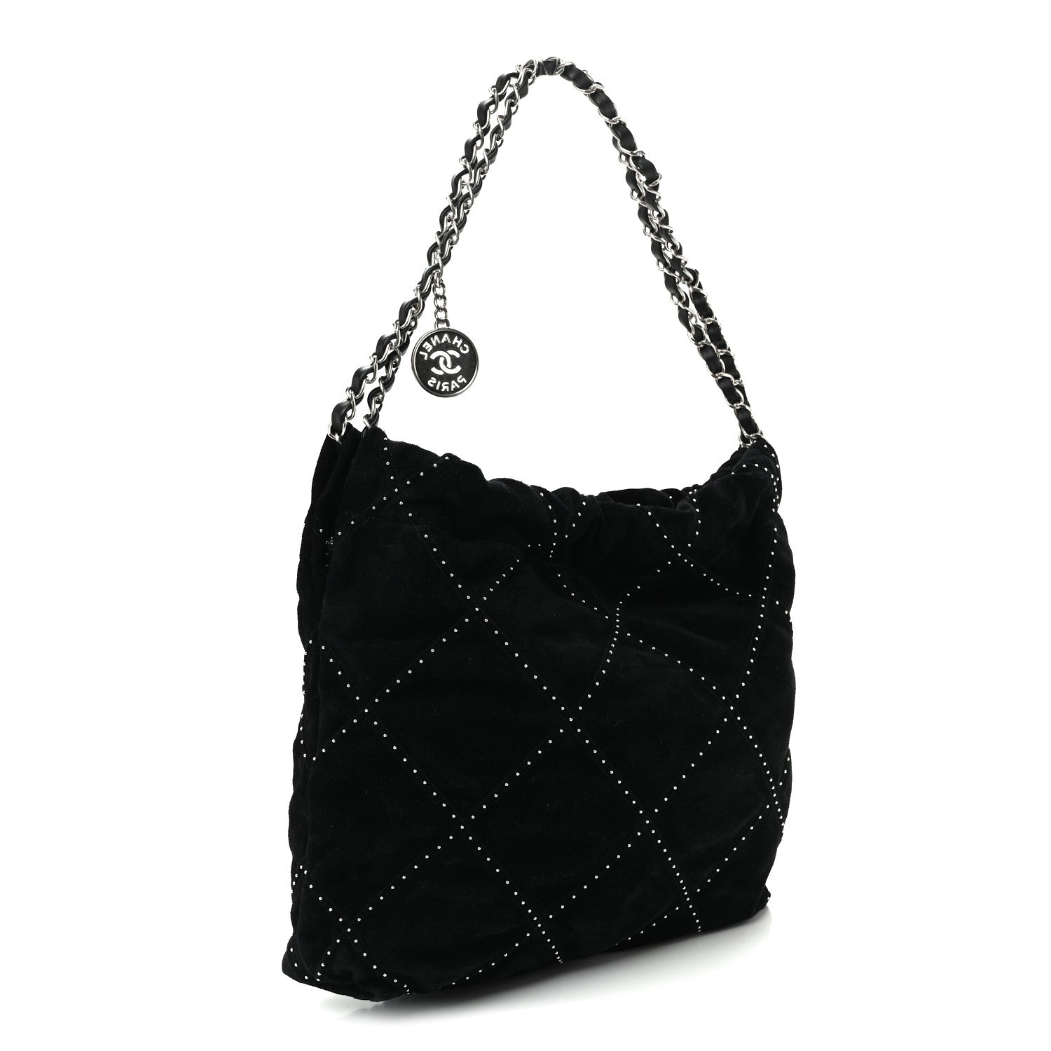 Chanel Suede Quilted Studded Small Chanel 22  Black 1 of 10