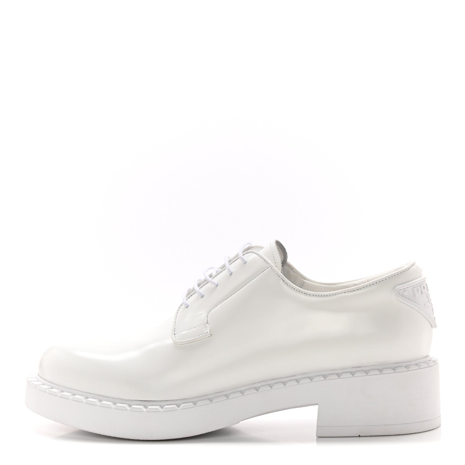 Prada Spazzolato Rubber Triangle Logo 50mm Derby Loafers 40 White 1 of 11