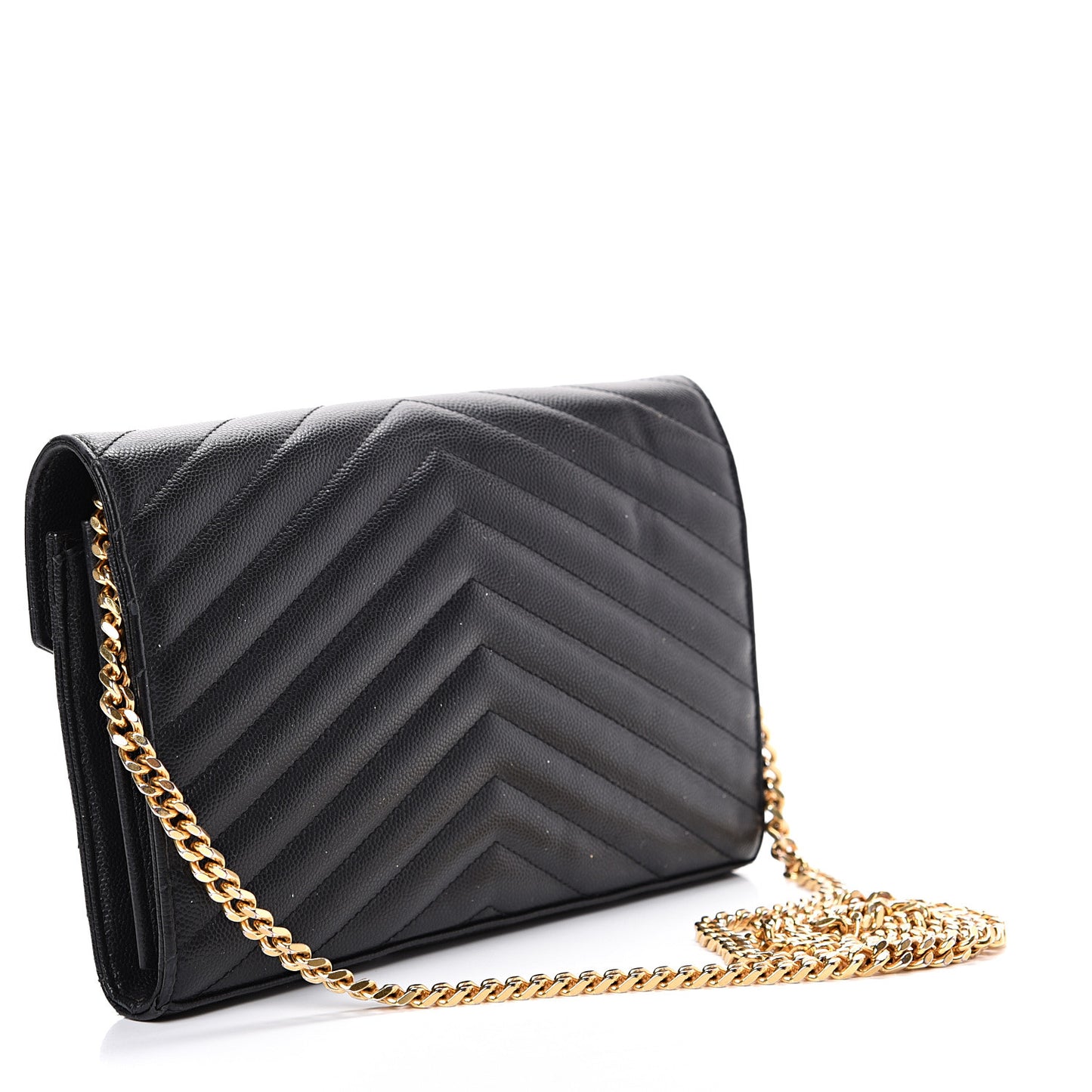 Grain De Poudre Matelasse Chevron Monogram Chain Wallet Black