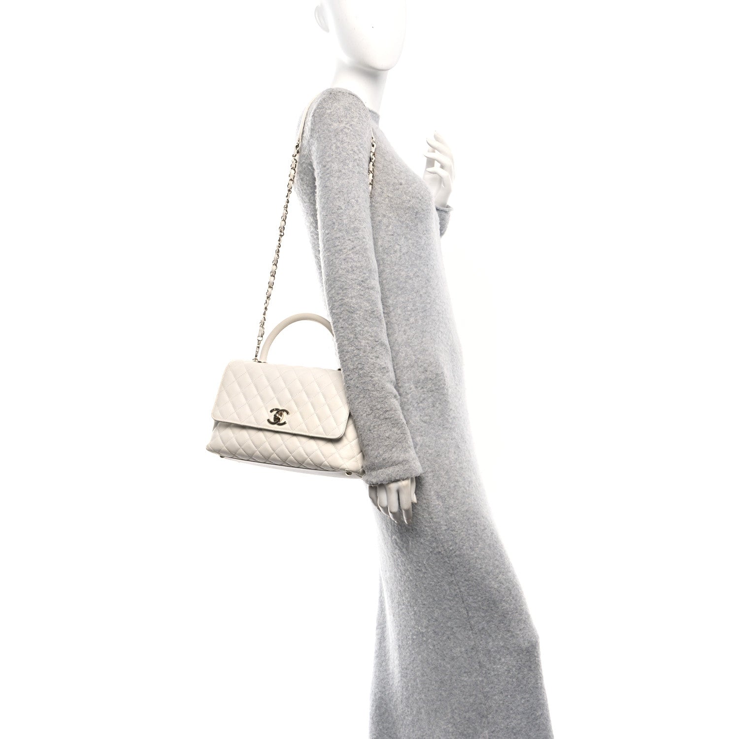 Chanel Caviar Quilted Small Coco Handle Flap White 2 of 10