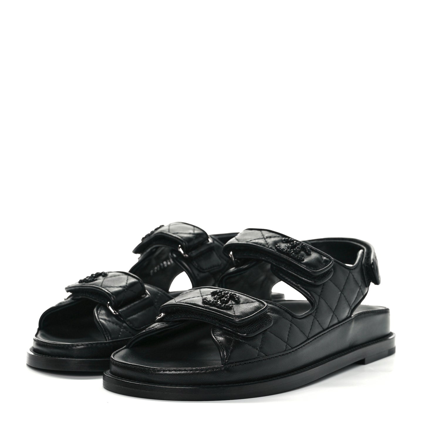 Lambskin Velcro Dad Sandals 37.5 So Black