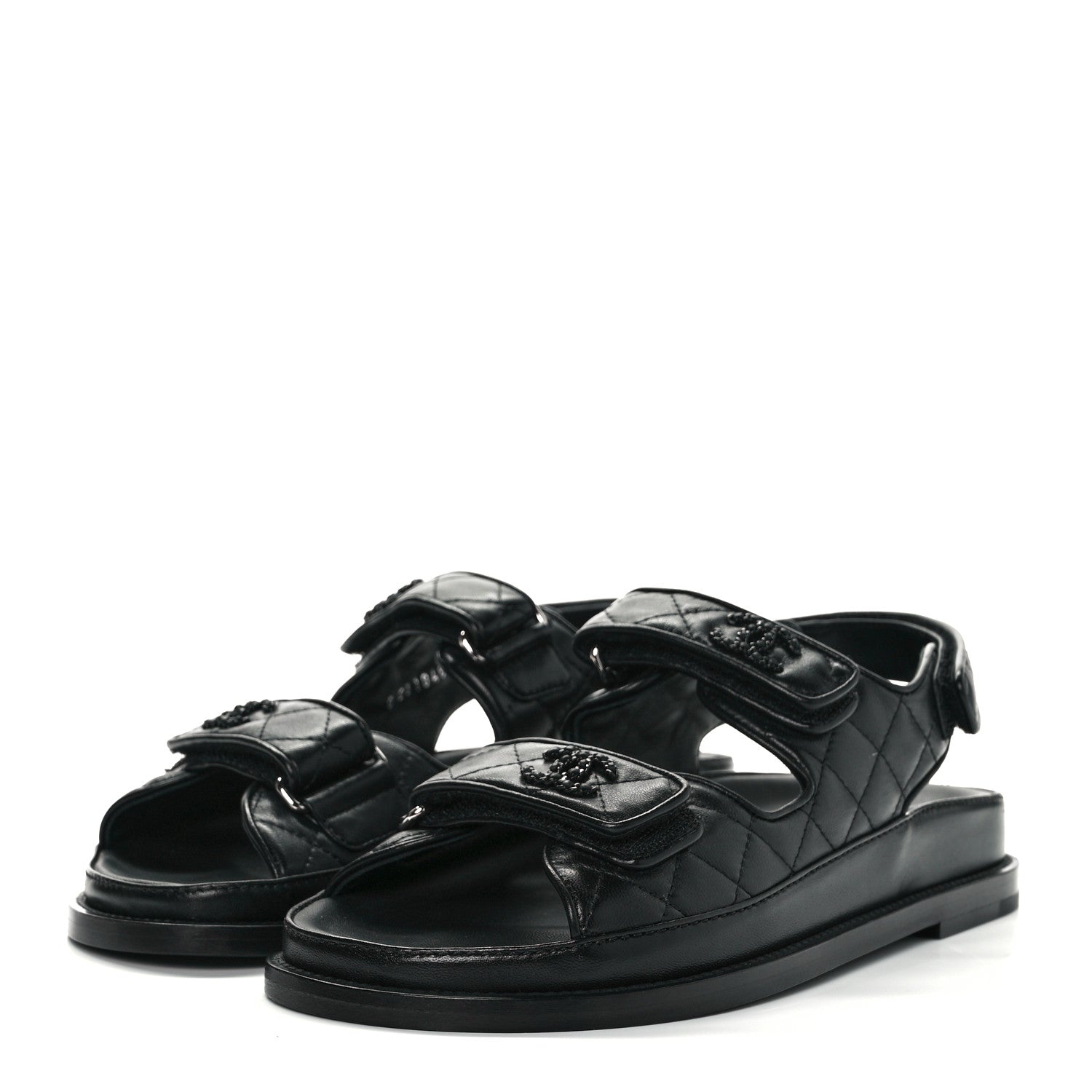 Chanel Lambskin Velcro Dad Sandals 37.5 So Black 3 of 9