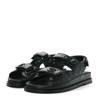 Chanel Lambskin Velcro Dad Sandals 37.5 So Black 3 of 9