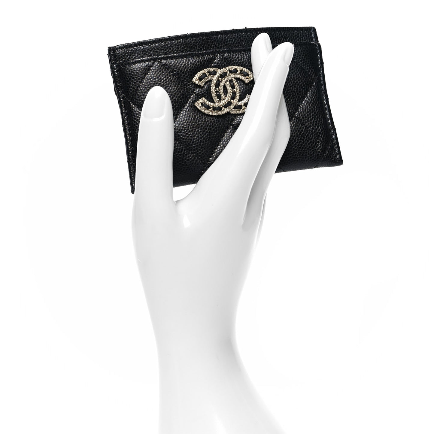 Caviar Quilted Crystal Card Holder Black