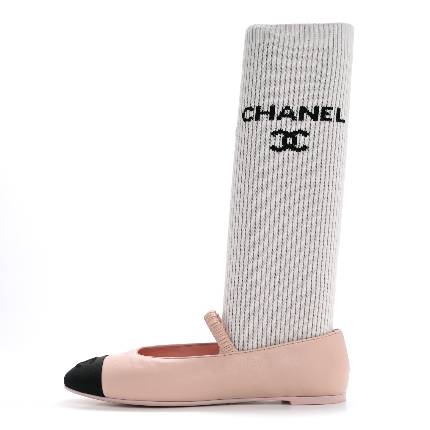 Lambskin Knit Grosgrain Cap Toe CC Ballerina Flats With Leg Warmers 39 Light Pink Black