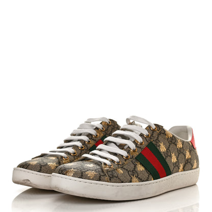 Gucci GG Supreme Monogram Bees Ayers Web Womens Ace Sneakers 37.5 Beige Oro Green Red 3 of 11