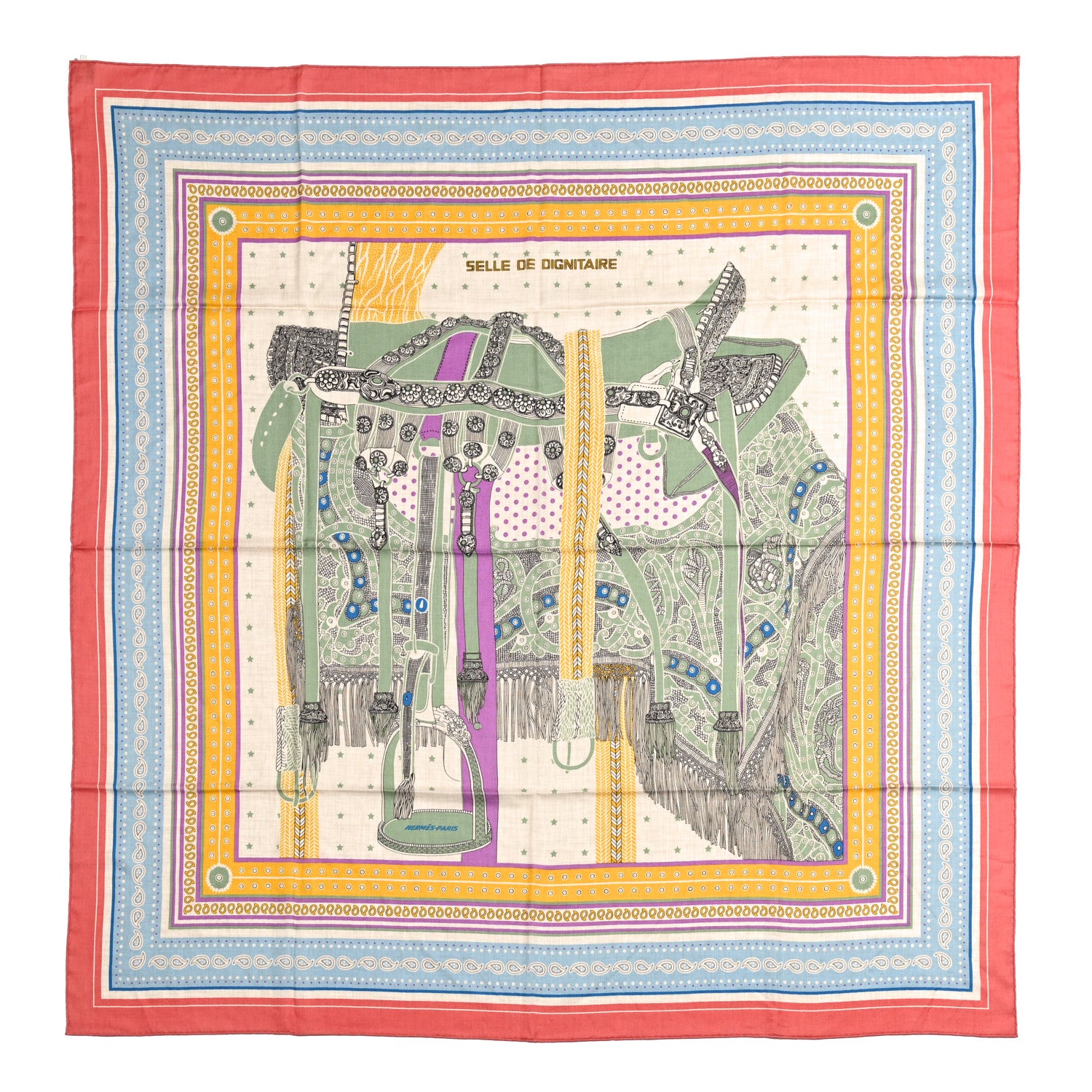 Hermes Cashmere Selle De Dignitaire Bandana Shawl 140 Vieux Rose Naturel 1 of 6