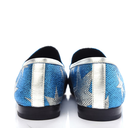 Gucci Lurex Calfskin Starry Sky Womens Jordaan Loafers 40.5 Bluette Silver 7 of 11