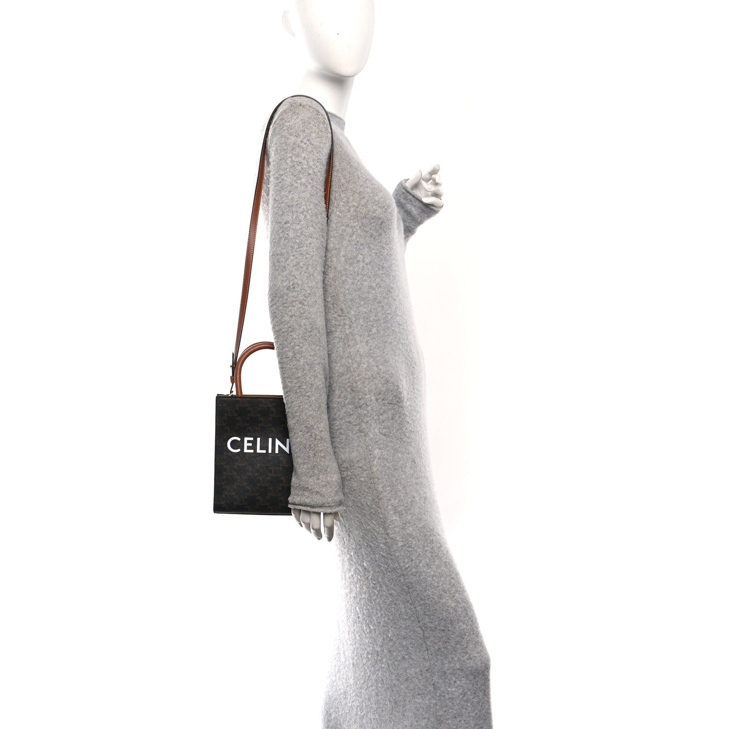Celine Triomphe Canvas Calfskin Mini Vertical Cabas Tan 2 of 9