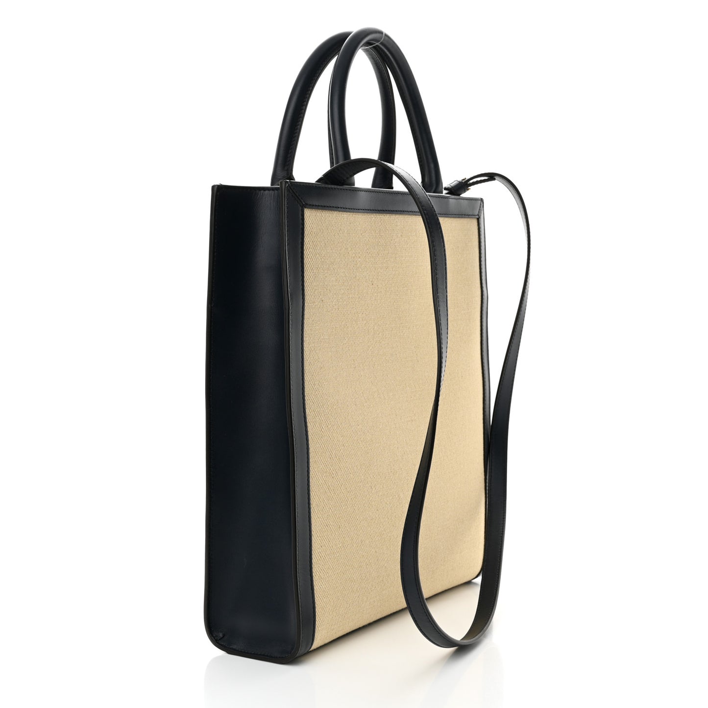 Canvas Calfskin Logo Print Small Vertical Cabas Natural Navy