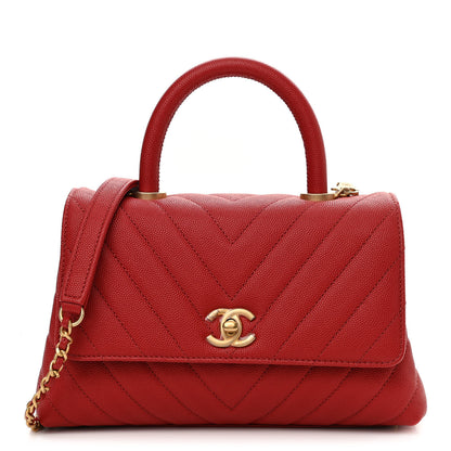 Chanel Caviar Chevron Quilted Mini Coco Handle Flap Red 1 of 11
