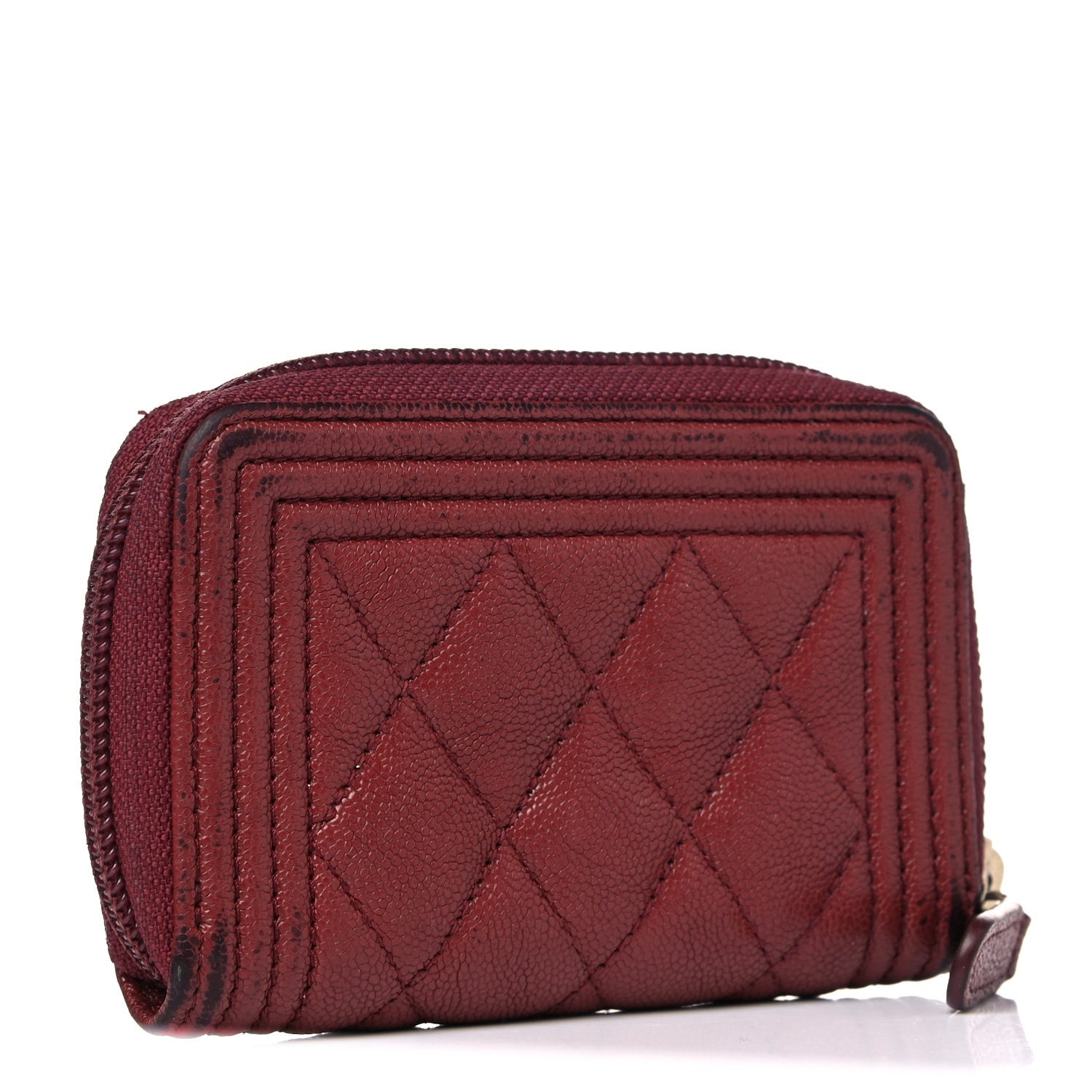 Chanel Caviar Quilted Boy Zip Around Coin Purse Wallet Burgundy 3 of 16