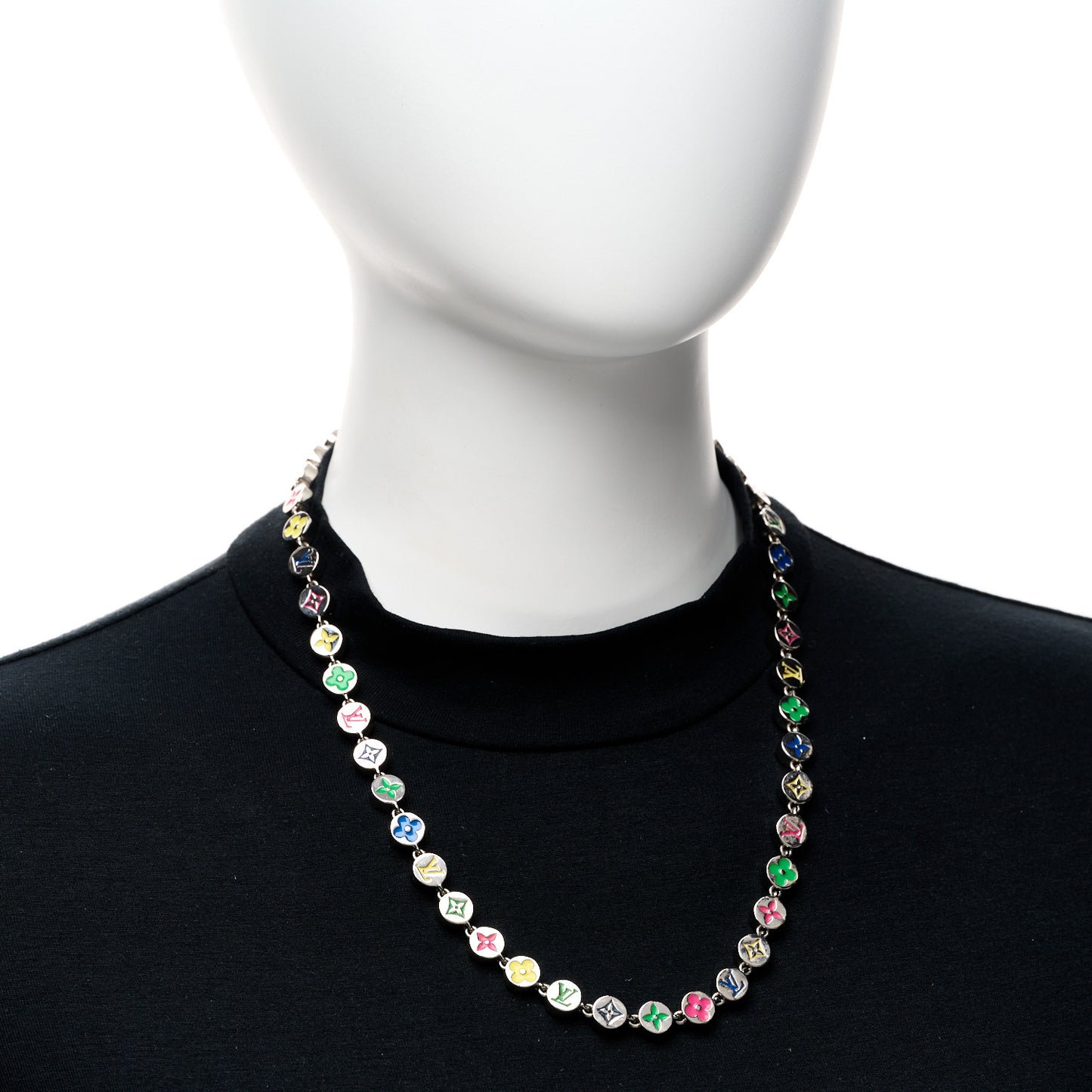 Metal Enamel Monogram Necklace Silver Multicolor