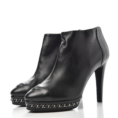 Chanel Lambskin CC Platform Cap Toe Chain Ankle Boots 37 Black 3 of 10