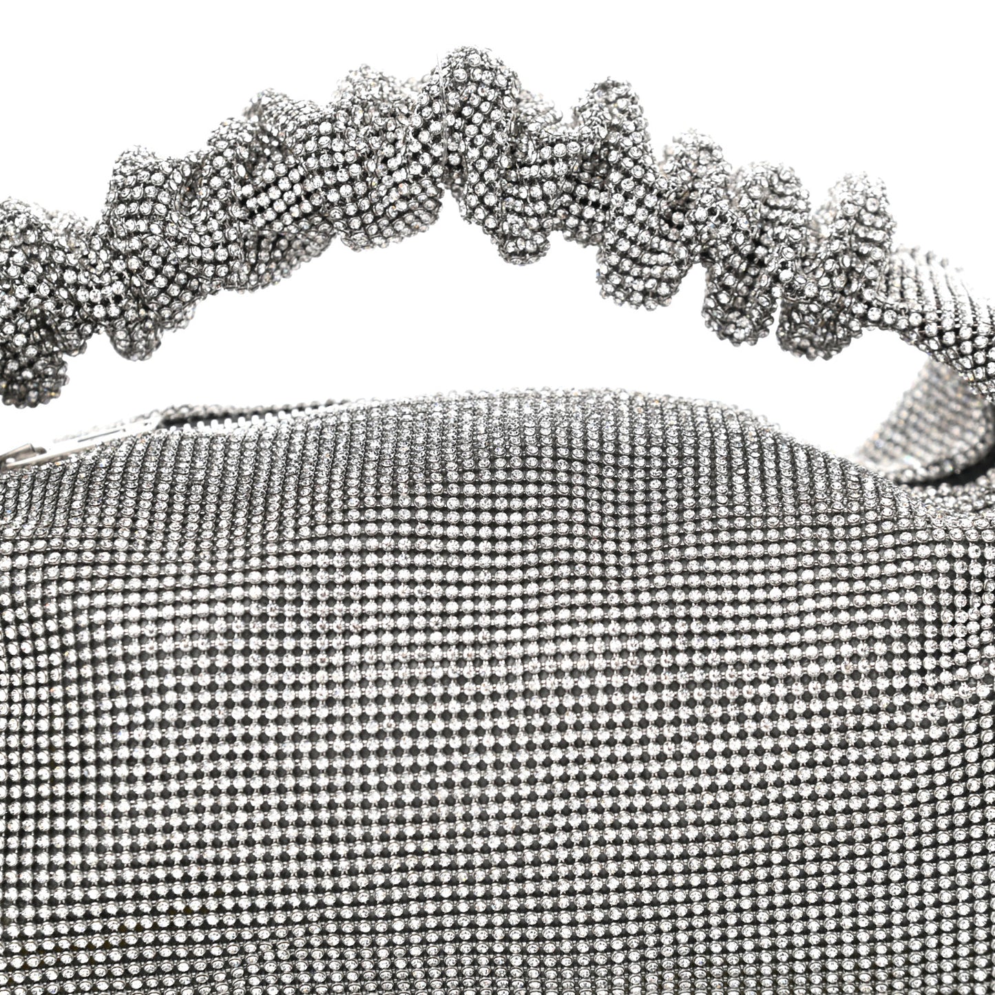 Mesh Crystal Rhinestone Mini Scrunchie Clutch Black Silver