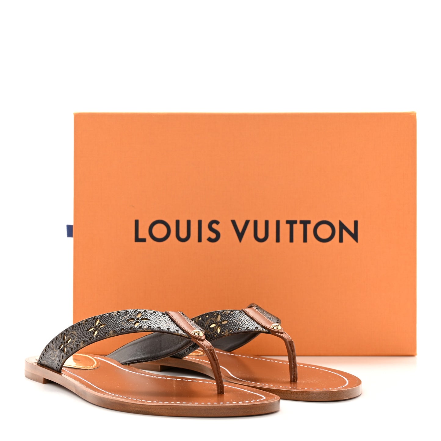 Monogram Sunny Flat Thong Sandals 38.5 Brown