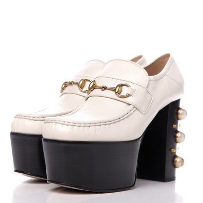 Gucci Malaga Kid Pearl Studded Vegas Platform Loafers 40 Mystic White 3 of 9