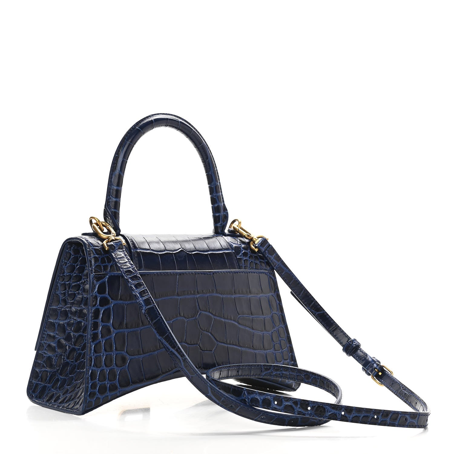 Balenciaga Calfskin Crocodile Embossed Small Hourglass Top Handle Bag Indigo 3 of 9